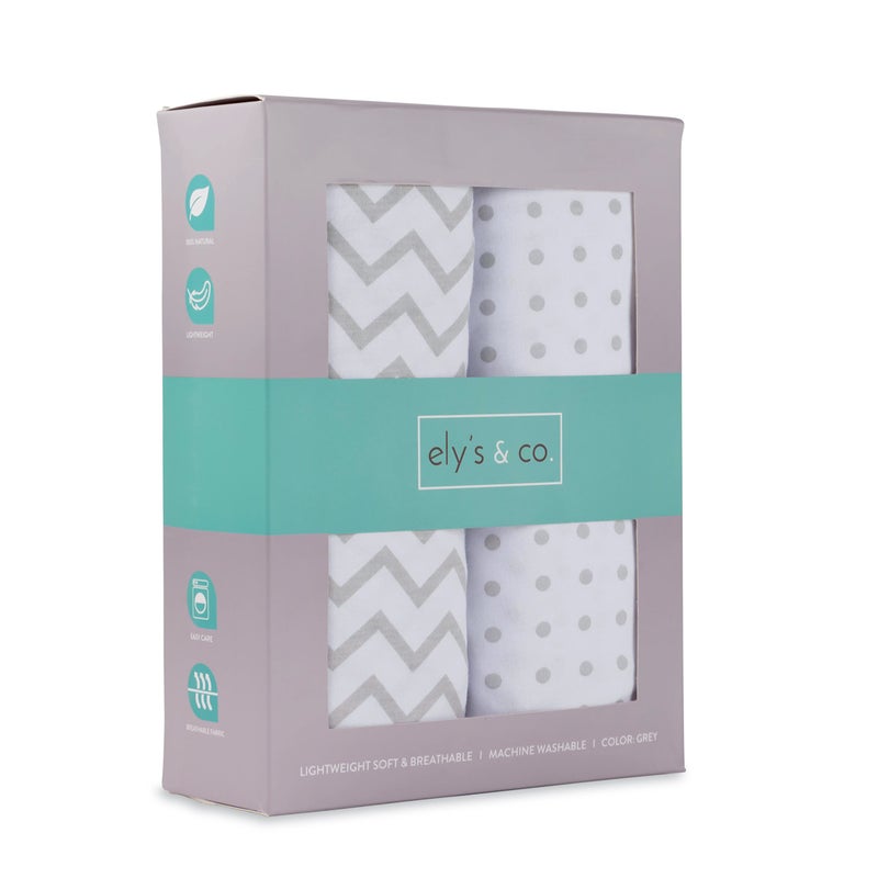 Ely's & Co. Ely’s & Co. Crib Sheets, Baby Boy/Girl Fitted Crib Mattress Sheet Set, 2 Pack, 100% Jersey Knit Cotton, Infant and Toddler Nursery Bedding, Grey Chevron and Polka Dot Print, 28” x 52” - Image 4